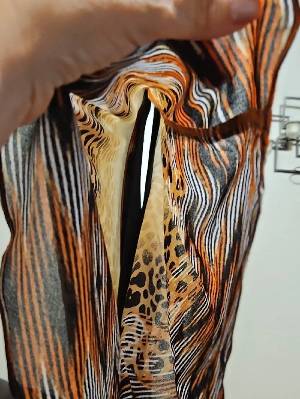 Ruby Rd. Mixed Animal-Print Poncho Top in Orange, Cream, Black, Brown - Picture 4 of 6